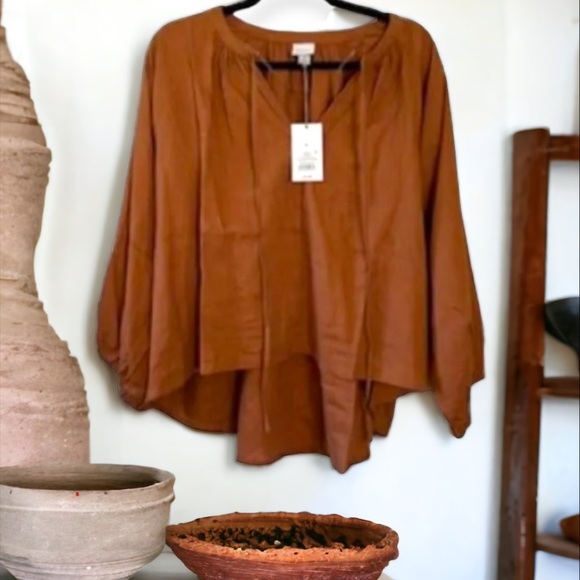 A New Day a.n.d. Raglan Long Sleeve Tie Front Linen Blend Top Size X SMALL - Picture 4 of 8